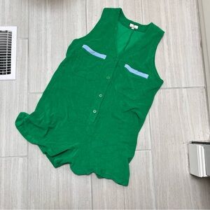 Tuckernuck Green Sleeveless Romper with Light Blue Pocket Trim